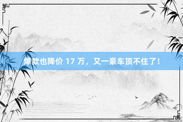 爆款也降价 17 万，又一豪车顶不住了！