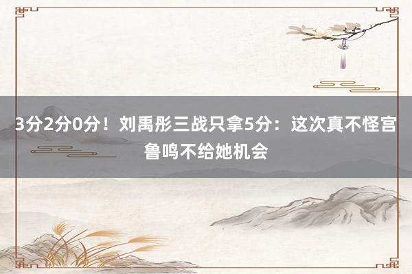 3分2分0分！刘禹彤三战只拿5分：这次真不怪宫鲁鸣不给她机会