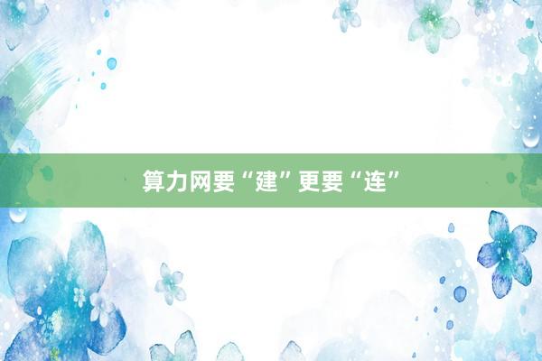算力网要“建”更要“连”