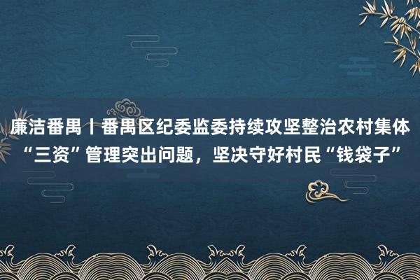 廉洁番禺丨番禺区纪委监委持续攻坚整治农村集体“三资”管理突出问题，坚决守好村民“钱袋子”