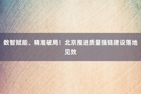 数智赋能、精准破局！北京推进质量强链建设落地见效