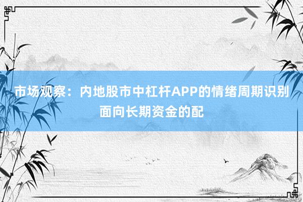 市场观察：内地股市中杠杆APP的情绪周期识别面向长期资金的配