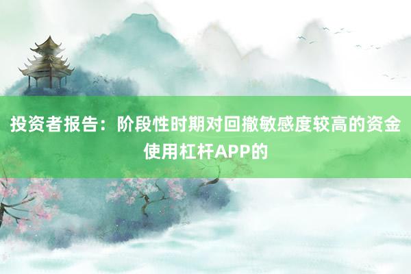 投资者报告：阶段性时期对回撤敏感度较高的资金使用杠杆APP的