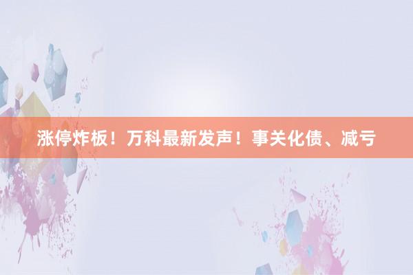 涨停炸板！万科最新发声！事关化债、减亏