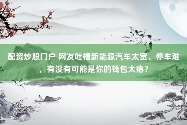 配资炒股门户 网友吐槽新能源汽车太宽、停车难，有没有可能是你的钱包太瘪？