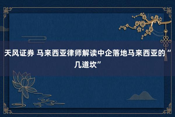 天风证券 马来西亚律师解读中企落地马来西亚的“几道坎”