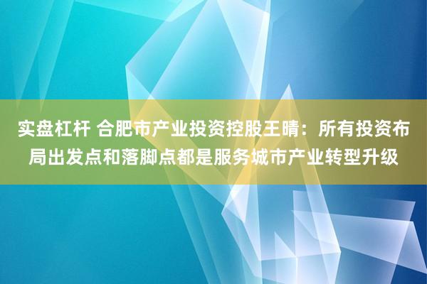 实盘杠杆 合肥市产业投资控股王晴：所有投资布局出发点和落脚点都是服务城市产业转型升级