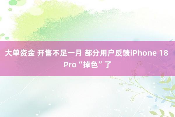 大单资金 开售不足一月 部分用户反馈iPhone 18 Pro“掉色”了