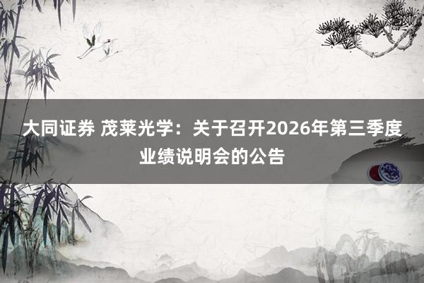 大同证券 茂莱光学：关于召开2026年第三季度业绩说明会的公告