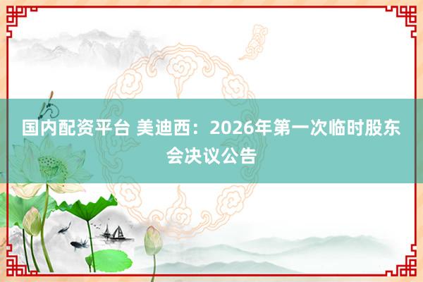 国内配资平台 美迪西：2026年第一次临时股东会决议公告